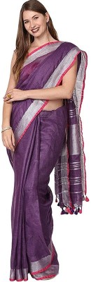 govind handloom Solid/Plain Bhagalpuri Cotton Linen Saree(Purple)