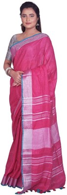 Nimra Crafts Solid/Plain Bhagalpuri Cotton Linen Saree(Pink)