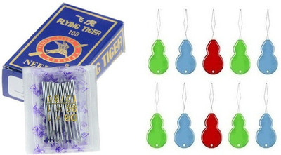 Kunfaya 10Pc Size 16 Sewing Machine Needle + 10 Pc Needle Threader Picker Sewing Kit