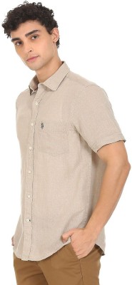 U.S. POLO ASSN. Men Self Design Casual Beige Shirt