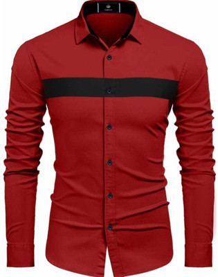 VERTUSY Men Solid Casual Red Shirt