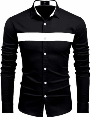 VERTUSY Men Solid Casual Black Shirt