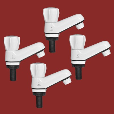 CUROVIT PVC Pillar Cock Wash Basin White Pillar Cock Tap (4 PC) for Bathroom / Kitchen Plastic Water Tap with Foam Flow Pillar Tap Faucet(Deck Mount Installation Type)