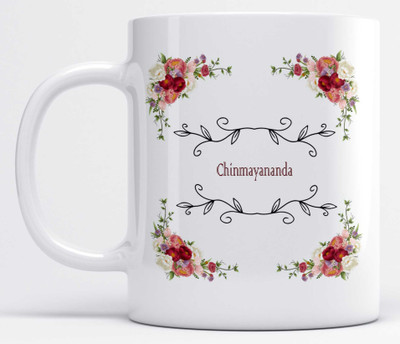 LOROFY Floral Frame Name Chinmayananda Printed Ceramic Coffee Mug(325 ml)