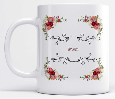 LOROFY Floral Frame Name Avikam Printed Ceramic Coffee Mug(325 ml)