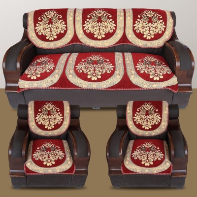 Sbl textile Velvet Floral Sofa Cover(MAROON Pack of 6)