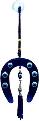 Goodmarts Decorative Turkish Evil Eye Devil Eye with Horse Naal Wall Hanging for Home Decorative Showpiece  -  20 cm(Polyresin, Dark Blue)