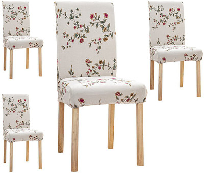 Winkel Polyester 4 Seater Chair Abstract Cover(Pack of 4 White)