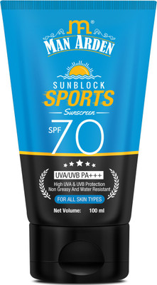 Man Arden Sunscreen - SPF 50 PA+++ Sun Block Sports Sunscreen SPF 70, UVA/UVB PA+++,(100 ml)