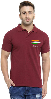 PRINTONLINE Printed Men Polo Neck Maroon T-Shirt