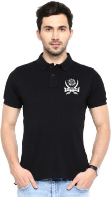 PRINTONLINE Graphic Print Men Polo Neck Black T-Shirt