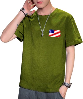 Fashion And Youth Solid Men Round Neck Dark Green T-Shirt