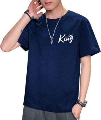 Fashion And Youth Typography Men Round Neck Navy Blue T-Shirt