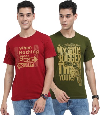 Fleximaa Printed Men Round Neck Red, Green T-Shirt