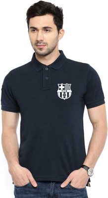 PRINTONLINE Graphic Print, Typography Men Polo Neck Blue T-Shirt