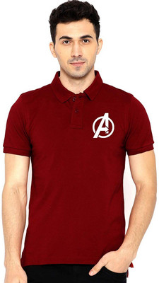 PRINTONLINE Printed Men Polo Neck Maroon T-Shirt