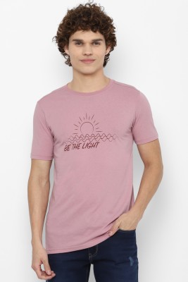 FOREVER 21 Printed Men Round Neck Pink T-Shirt