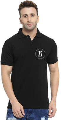PRINTONLINE Solid Men Polo Neck Black T-Shirt