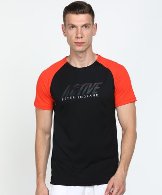 PETER ENGLAND Colorblock Men Round Neck Orange T-Shirt