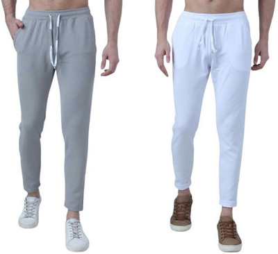 AMFABRICS Solid Men Grey, White Track Pants