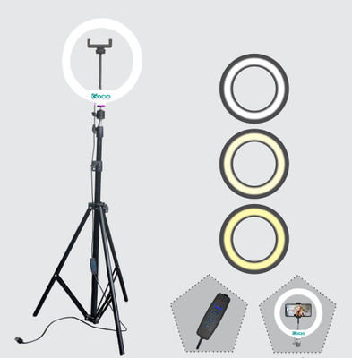 JAMMY ZONES 10“ Ring light with Camera Stand -7 ft for reels, video stream and Selfie Tripod, Tripod Kit(Black, Supports Up to 2000 g)