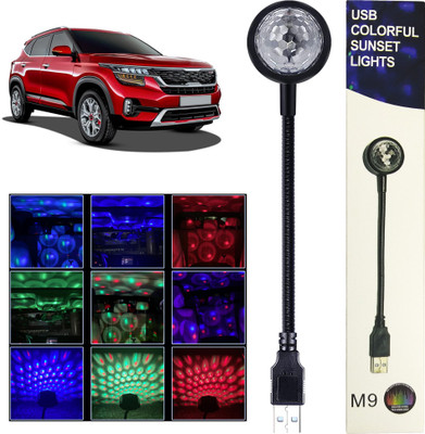 MOOZMOB 360 Degree Flexible Portable 7 Color with 9 Functional Multicolor USB Disco Projector Led Light for Seltos Car SUVs Home Bedroom and More Led Light(Black)