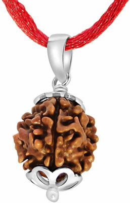 Beautum Original 4 Mukhi Nepali Rudraksha Four Face Rudraksh Silver Capping Wood Pendant