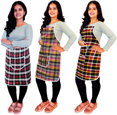 COZY FIT Cotton Home Use Apron - Free Size(Multicolor, Pack of 3)