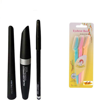 Lele 3 in 1 Combo Eyeliner,Mascara With Eyebrow Pencil and 3 eye Razor-Z-1(6 Items in the set)