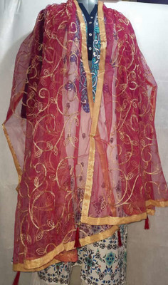 scope creations Net Embroidered Women Dupatta