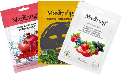 MasKing Beauty Bamboo Facial Sheet Mask of Pomegranate, Strawberry & Moringa Pack of 3(65 ml)