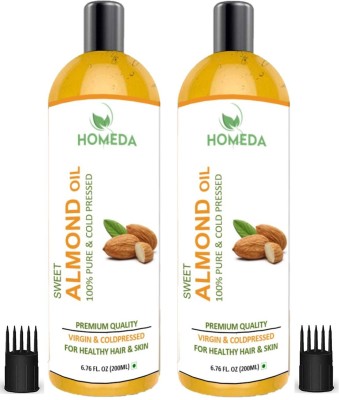 Homeda Pure Cold Pressed Sweet Almond Oil for Skin Face Hair, Baby Massage (Badam Oil) Hair Oil(400 g)