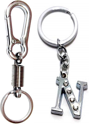 kd collections KD-312 Alphabet Letter N Metal Keychain & Hook Keychain Combo (Silver) Key Chain