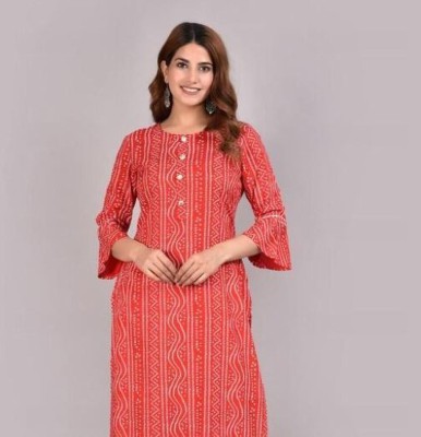 Radhe Enterprise RE Women Printed Straight Kurta(Red)