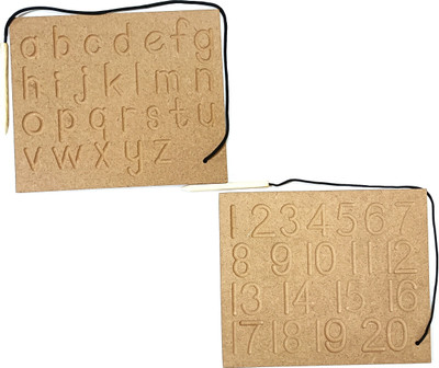 jaraglobal Small English Alphabet and 1 to 20 Number Wooden Writing Practice Tracing Board(Brown)