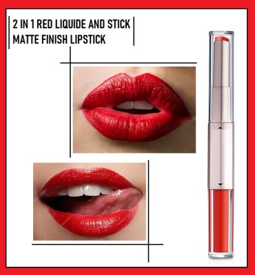 KA-KAIASHA WATERPROOF AND LONGLASTING 2 IN 1 RED LIQUIDE AND STICK MATTE LIPSTICK PACK OF 1(RED, 5 ml)