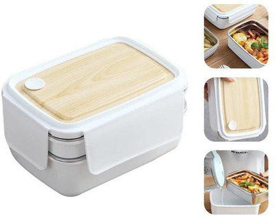 Akvanar Stainless Steel Lunch Box wooden style double decker 1400ML multi color 1 Containers Lunch Box(1500 ml, Thermoware)