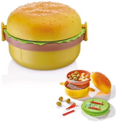 WiseWalker Children Plastic Baby Round Burger Lunch Box Multicolor Pack of 1 Containers Lunch Box(500 ml)