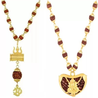 Crazy Fashion Religious Jewelry Combo of OM RTD Mala + Ganpati Kaju Rudraksha Mala Gold-plated Plated Brass Chain Set