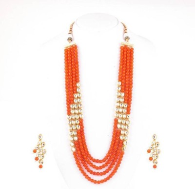 Beaded Stunning Orange Glass Jewel Necklace Set Onyx Gold-plated Plated Stone Necklace