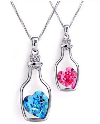 Agarwalproduct Pink and Blue Crystal Bottle Heart Pendant/Locket for Friends Pendant Set Rhodium Alloy Pendant Set