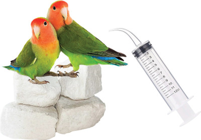 Grow Basket Natural Mineral Block for Birds 400g plus Hand Feeding Syringe Curve Tube 0.4 kg (4x0.1 kg) Dry Young Bird Food