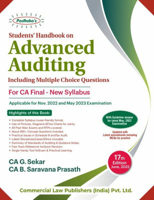Commercial CA Final Padhuka Students Handbook on Advanced Auditing Including MCQs For New Syllabus By G. Sekar B. Saravana Prasath Applicable for November 2022 / May 2023 Exam(Paperback, B. Saravana Prasath, G Sekar) Commercial CA Final Padhuka Students Handbook on Advanced Auditing Including MCQs For New Syllabus By G. Sekar B. Saravana Prasath Applicable for November 2022 / May 2023 Exam(Paperback, B. Saravana Prasath, G Sekar)