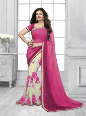 Dhandai Fashion Printed, Self Design, Embellished, Floral Print Bollywood Georgette Saree(Pink)