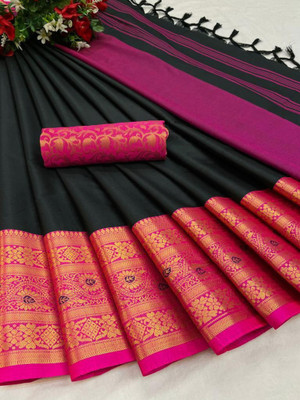 Fancy Fab Printed Dharmavaram Cotton Silk Saree(Black)