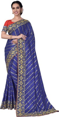 DRIZOMIZ Embroidered Bollywood Silk Blend Saree(Blue)