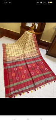 SHAREE COLLECTION FULIA TANT Striped Tant Cotton Silk Saree(Red)