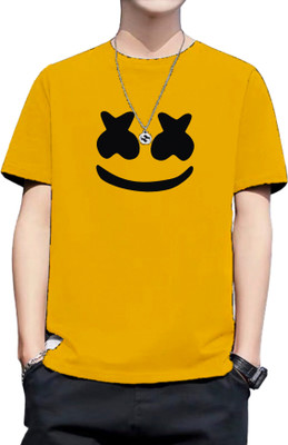 Fashion And Youth Printed Men Round Neck Yellow T-Shirt