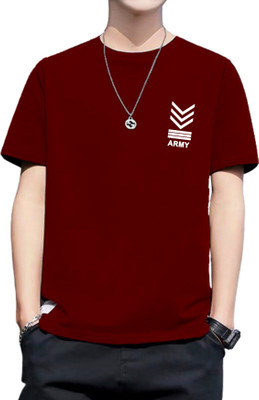 Fashion And Youth Printed Men Round Neck Maroon T-Shirt