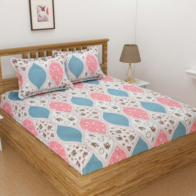 Hardeep Polycotton King Fitted (Elastic) 200 TC Floral Bedsheet(Pack of 1, Multicolor)